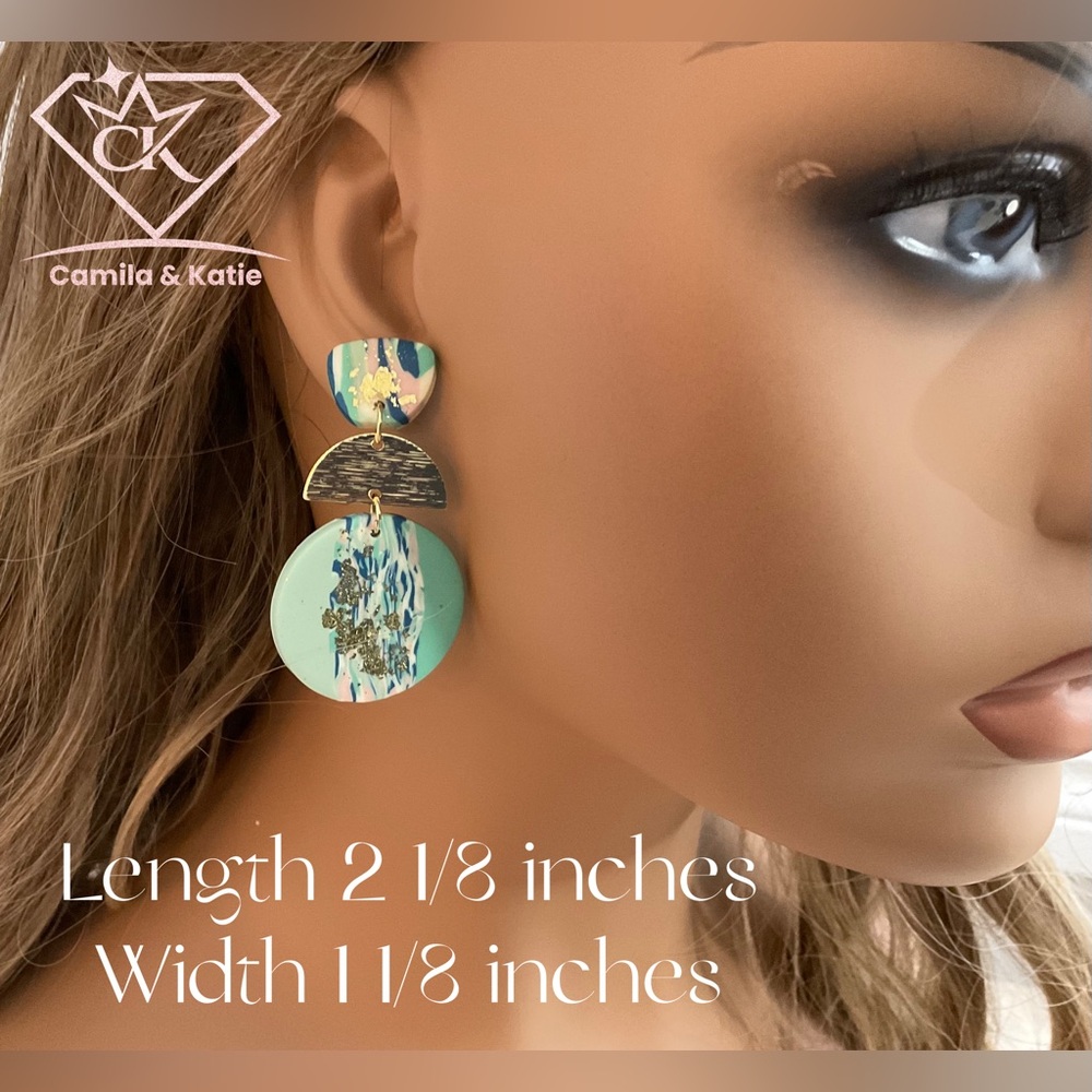 Turquoise and Gold Clay Earrings